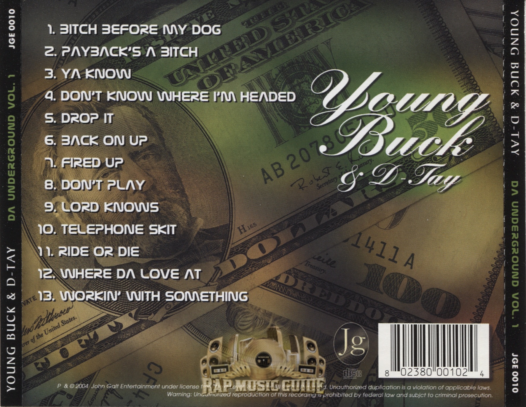 Young Buck & DTay Da Underground Vol. 1 CD Rap Music Guide